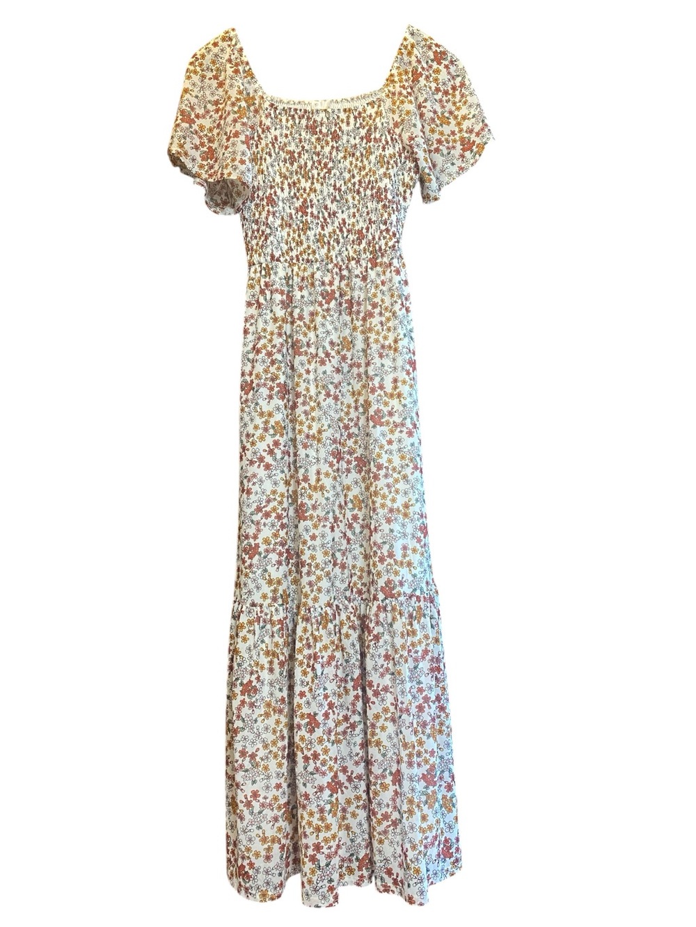 Dreamy Cottage floral maxi smocked tiered wedding guest spring dress tall